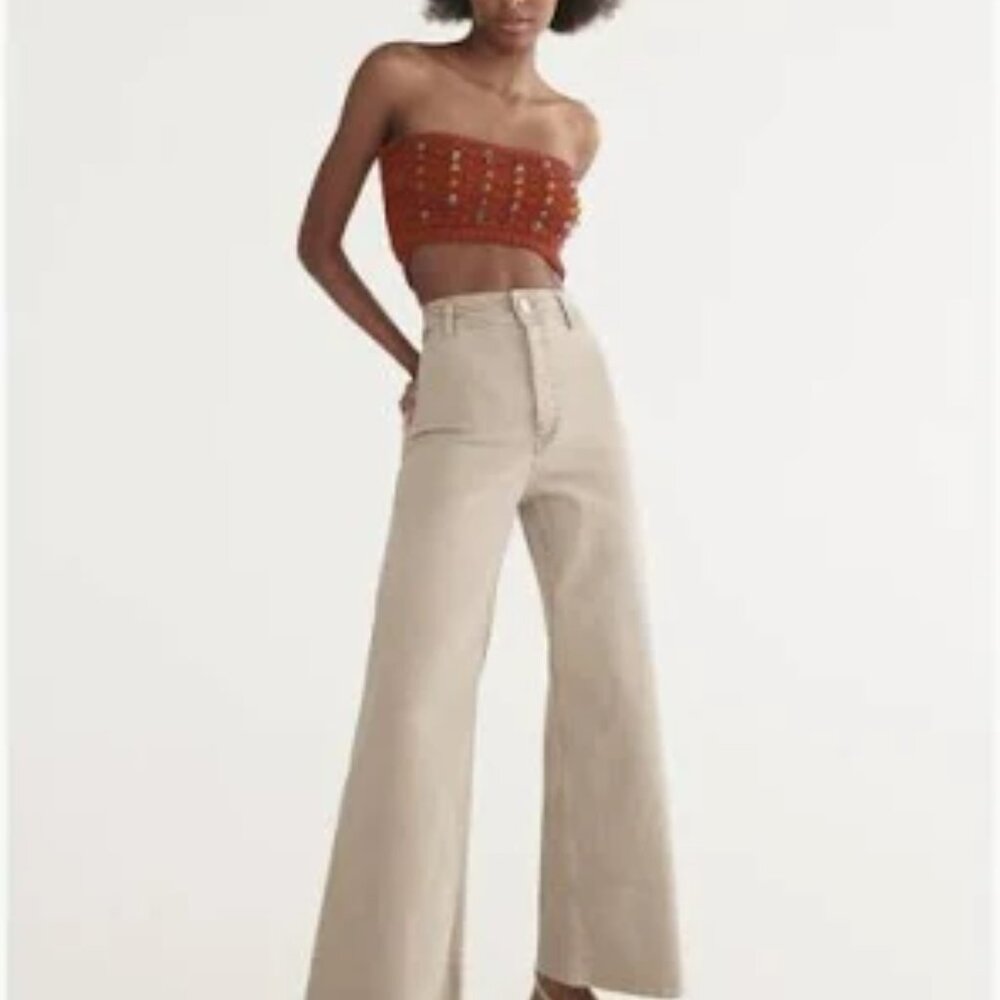 Zara The Marine Straight High Rise Wide Leg Jeans Stone Grey Womens Size 2